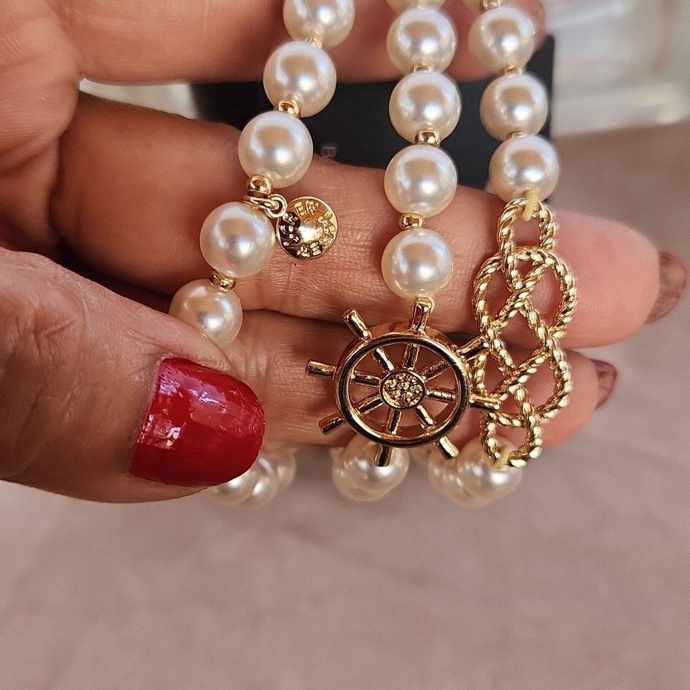 J. Crew Pearl Bracelet Set‎ Nautical Charm Gold Tone Elegant Jewelry - Picture 5 of 6